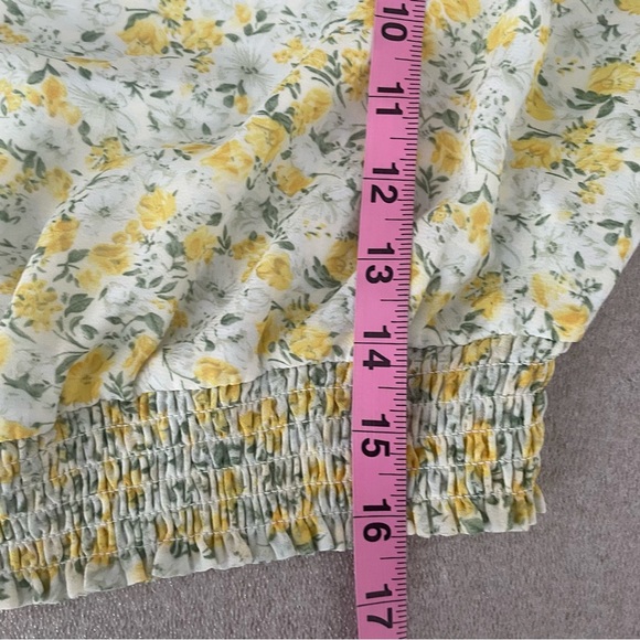 Lush Yellow Floral Print One Shoulder Sleeve Top Size Medium - Picture 7 of 8